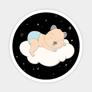 Lovely cute Quokka is sleeping on a white cloud Magnet